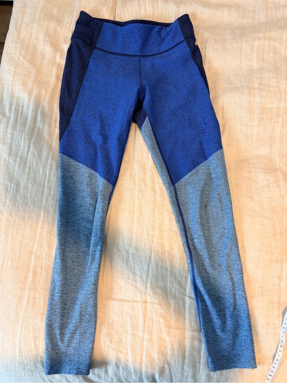 Outdoor Voices Blue Colorblock Leggings with Heathered Gray Panels